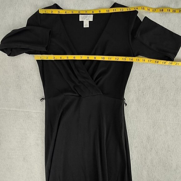 Ann Taylor Loft Women's Black Faux Wrap Surplice Neckline Midi Dress Size 0P - Picture 8 of 13